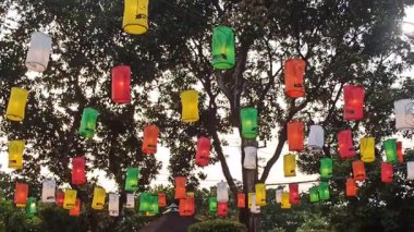 Geceleri bahçeyi aydınlatan güzel fenerler açık gökyüzünün altında sıcak, huzurlu ve büyülü bir atmosfer yaratıyor.