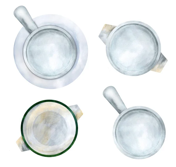 白い背景に隔離された空のココット キッチン レストランメニュー グラフィックデザインのために手描きの水彩イラスト 食のテーマ — ストック写真