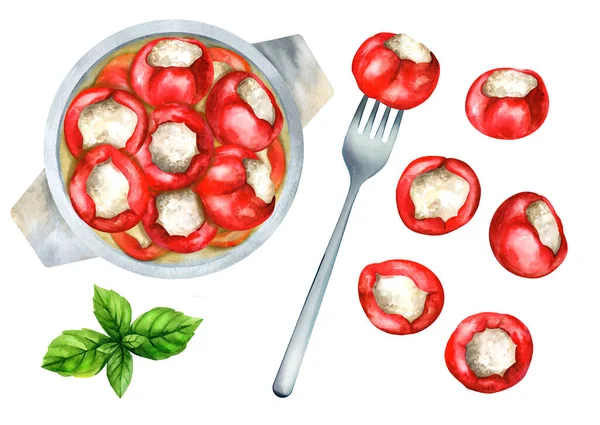 Gourmet Stuffed Cherry Peppers Isolated White Background Traditional Italian Appetizers — ストック写真