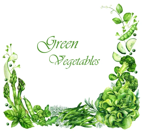 Рамка Этикетка Дизайн Зеленых Овощей Трав Пространство Вашего Текста Ручной — стоковое фото