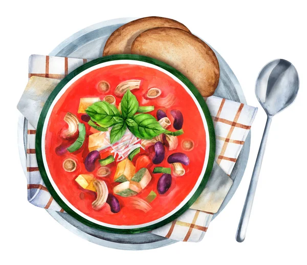 Vegetariánská Minestronová Italská Polévka Zeleninou Těstovinami Fazolemi Italská Kuchyně Ručně — Stock fotografie