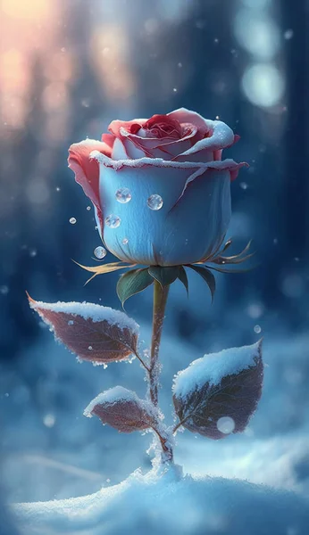 雪の中に浮かぶ薄い青の氷 木々の周りには美しい小さな花々があり 森の中の雪の上に太陽の光が輝いているので 美しい 輝く豪華な — ストック写真