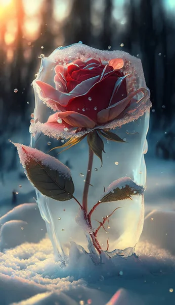 Světle Modrý Led Růže Sněhu Kolem Stromů Tam Jsou Krásné — Stock fotografie