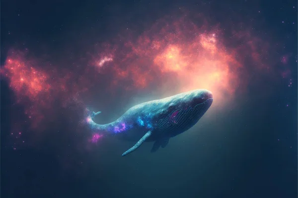 Whale Space Floating Whale Outer Space Travel Concept Whale Flying — Stock Photo, Image