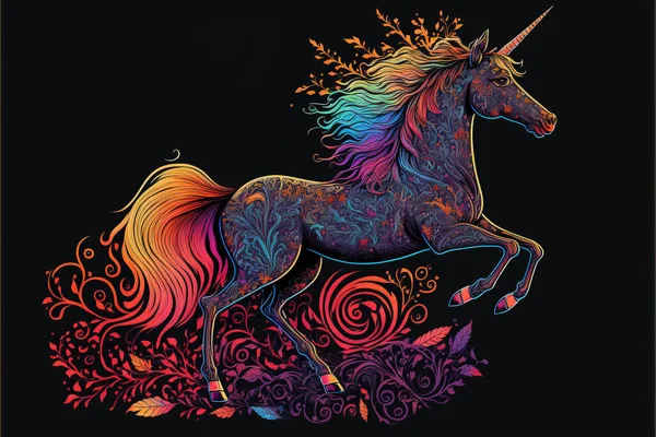 stock image Colorfull unicorn in a psychedelic style background