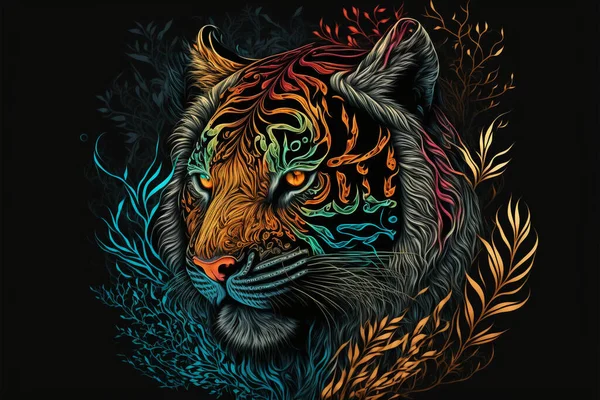 Bunte Tiger Einem Psychedelischen Stil Hintergrund Rainbow Tiger Fantasie Neon — Stockfoto