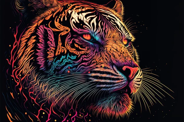 Bunte Tiger Einem Psychedelischen Stil Hintergrund Rainbow Tiger Fantasie Neon — Stockfoto