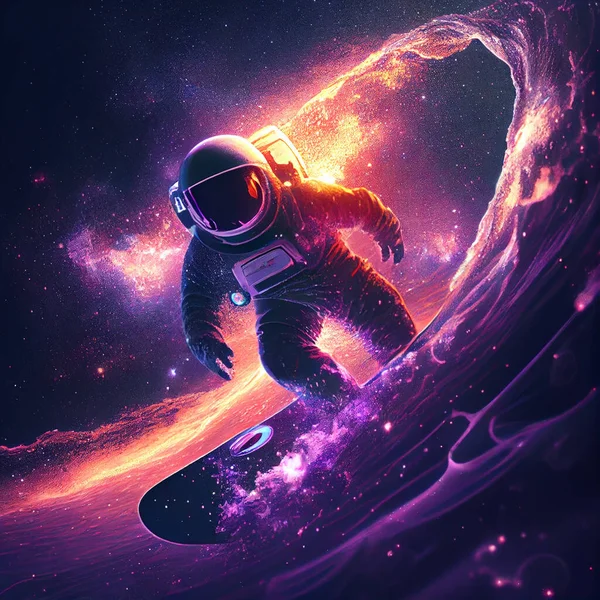 Űrhajósok Szörföznek Űrben Csillagokkal Bolygókkal — Stock Fotó