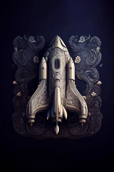钢制航天飞机 身穿水银盔甲 带有史诗般的佩斯利图案菲力格瑞图案设计 — 图库照片