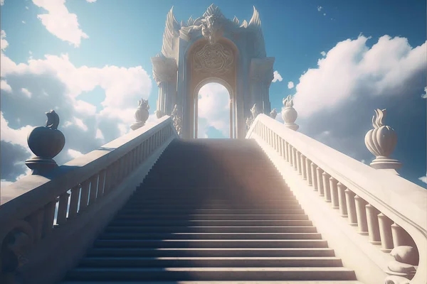 Escalier Vers Ciel Escalier Dans Les Nuages Mène Aux Portes — Photo