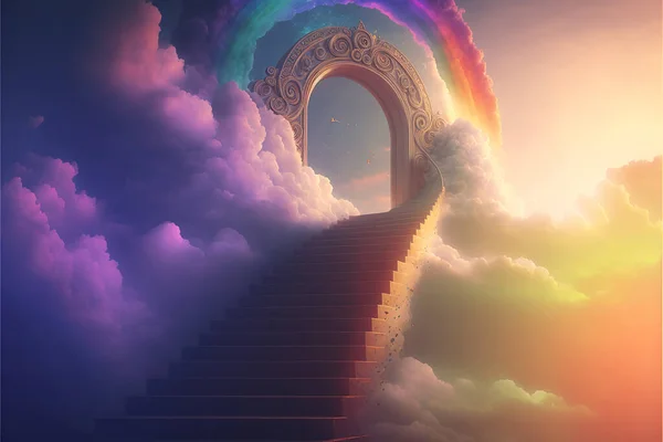 通往天堂的楼梯云中的楼梯通向天堂之门 — 图库照片