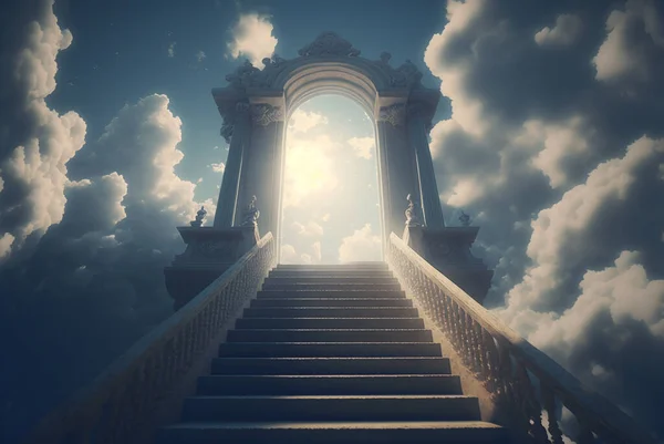 Лестница Небу Лестница Облаках Ведет Небесным Воротам — стоковое фото