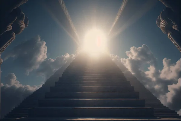 Escalier Vers Ciel Escalier Dans Les Nuages Mène Aux Portes — Photo