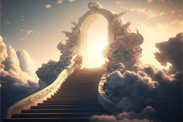 Stairway Heaven Staircase Clouds Leads Gates Heaven — Stock Photo, Image