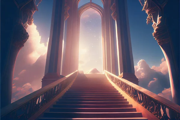 Stairway Heaven Staircase Clouds Leads Gates Heaven — Stock Photo, Image