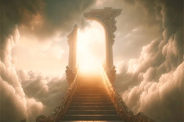 Escada Para Céu Escada Nas Nuvens Leva Portas Céu — Fotografia de Stock