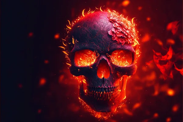 Satanic Skull In Flames In The Darkness