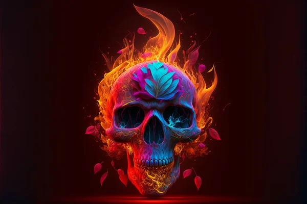Flames Karanlıkta Şeytani Kafatası — Stok fotoğraf