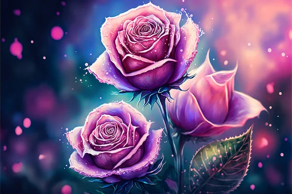 美丽的花朵玫瑰水彩画背景 — 图库照片