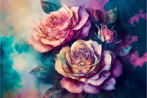 Beautiful Flowers Roses Flower Watercolor Background — Stock Photo, Image