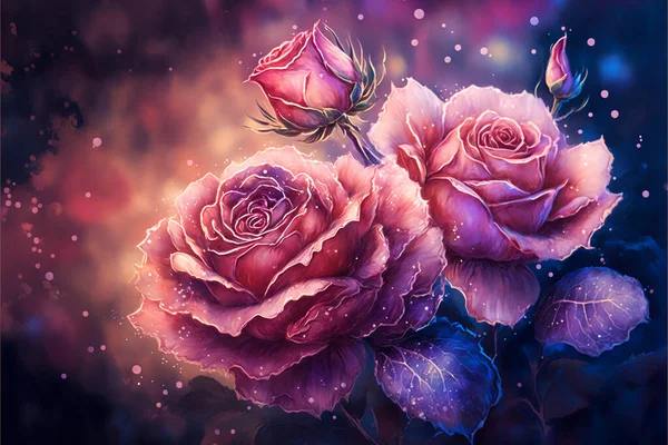 Hermosas Flores Rosas Flor Acuarela Fondo —  Fotos de Stock