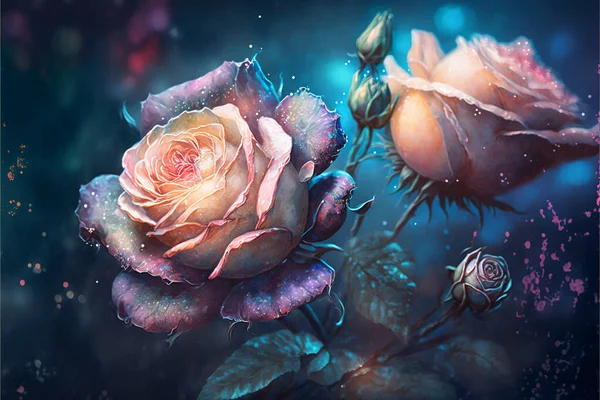 Piękne Kwiaty Róże Kwiat Akwarela Tło — Zdjęcie stockowe