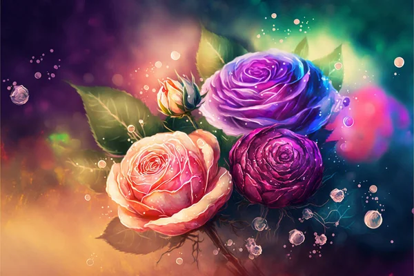 Όμορφα Λουλούδια Τριαντάφυλλα Λουλούδι Ακουαρέλα Φόντο — Φωτογραφία Αρχείου