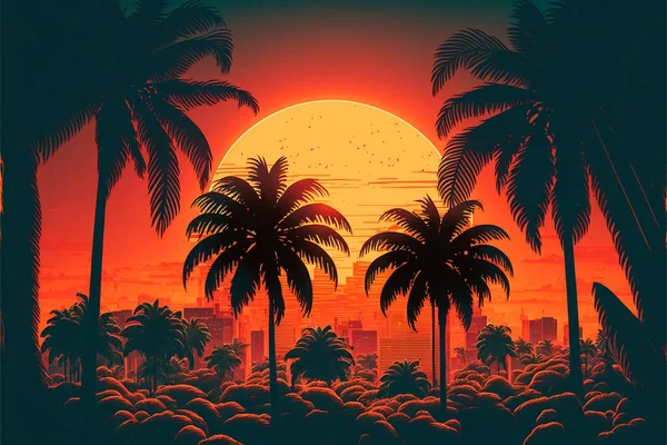 Palma Fundo Estilo Paisagem Pôr Sol Imagem Estilo Antigo Retro — Fotografia de Stock