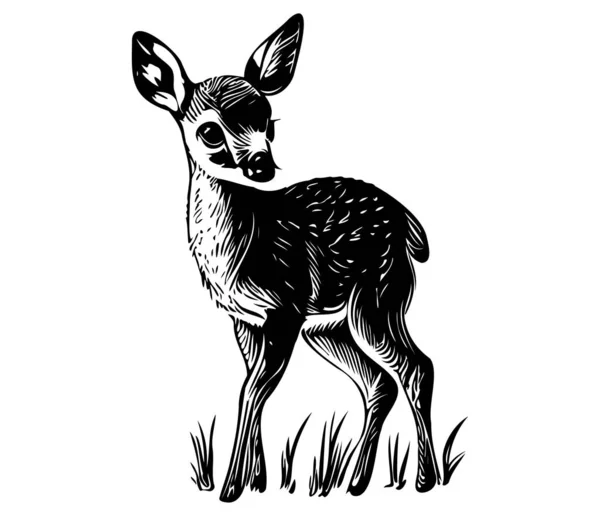 stock vector illustration of young deer, Baby deer icon Black and white