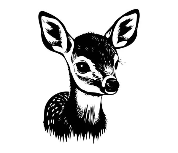 若い鹿のイラスト 赤ちゃん鹿のアイコン黒と白 — ストックベクタ