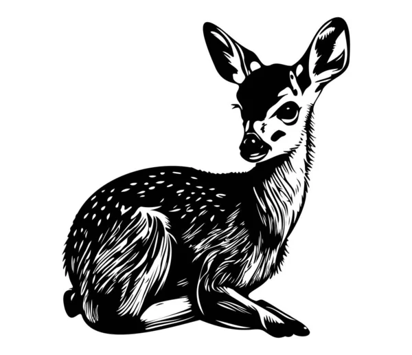 若い鹿のイラスト 赤ちゃん鹿のアイコン黒と白 — ストックベクタ