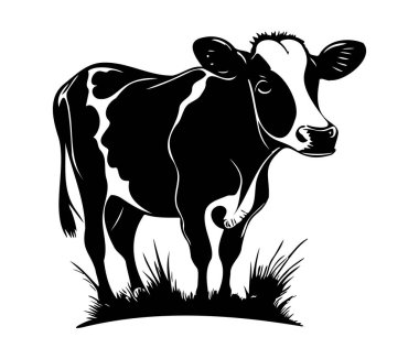 İnek portresi biçimlendirilmiş vektör sembolü, siyah beyaz inek, inek, mandıra simgesi