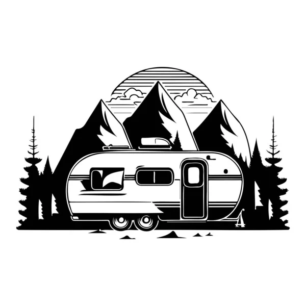 Camper Camp Campingplatz Mit Bergen Und Bäumen Zelten Wald Campingplatz — Stockvektor