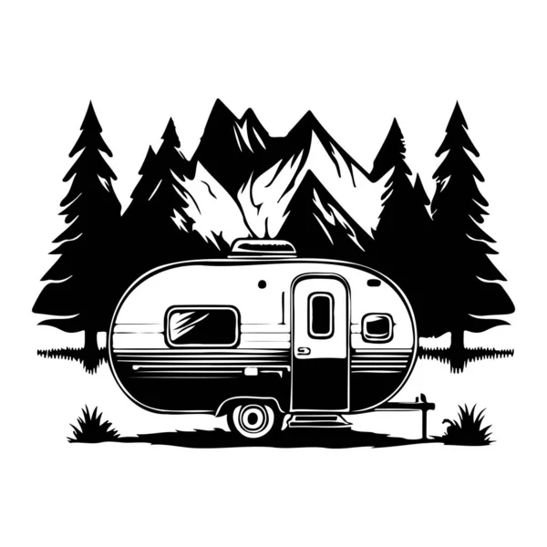 Camping Campista Camping Con Montañas Árboles Camping Bosque Camping Con — Vector de stock