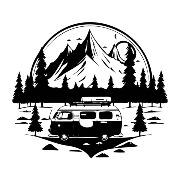 Camping Camping Camping Avec Montagnes Arbres Camping Dans Les Bois — Image vectorielle