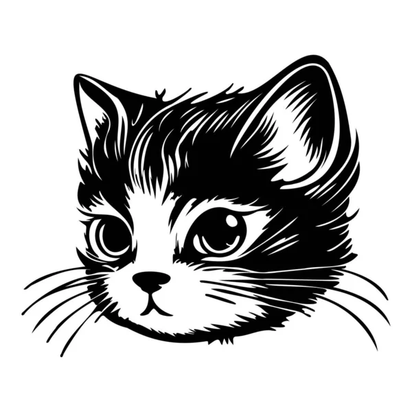 Cat Face Silhouettes Cat Face Black White Cat Vector — 스톡 벡터