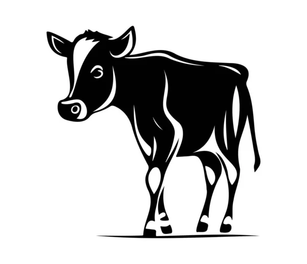 Portret Krowy Stylizowany Symbol Wektora Czarno Biała Krowa Krowa Ikona — Wektor stockowy