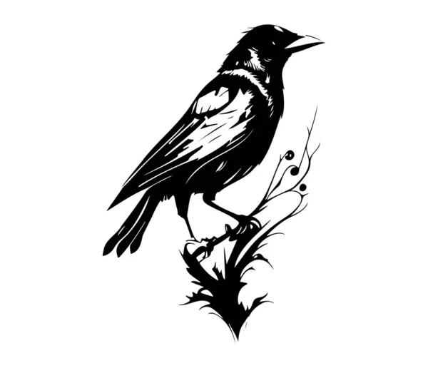 Pássaros Negros Corvo Corvo Torre Gaivota Ilustração Vetorial Estilo Retro — Vetor de Stock