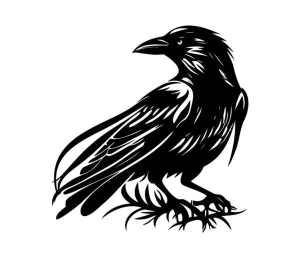Uccelli Neri Corvo Corvo Torre Taccola Illustrazione Vettoriale Stile Retro — Vettoriale Stock