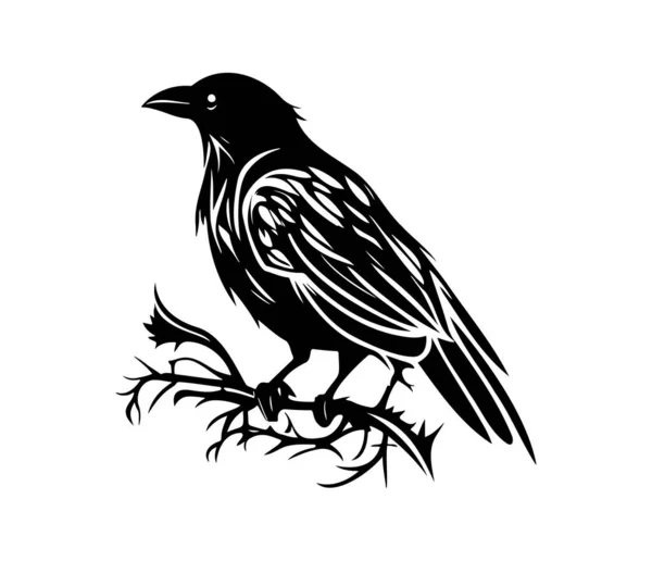 Черные Птицы Ворон Ворон Ладья Галка Векторная Иллюстрация Стиле Ретро — стоковый вектор