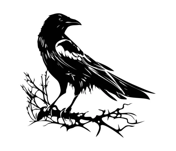 Pájaros Negros Cuervo Cuervo Torre Garra Ilustración Vectorial Estilo Retro — Archivo Imágenes Vectoriales