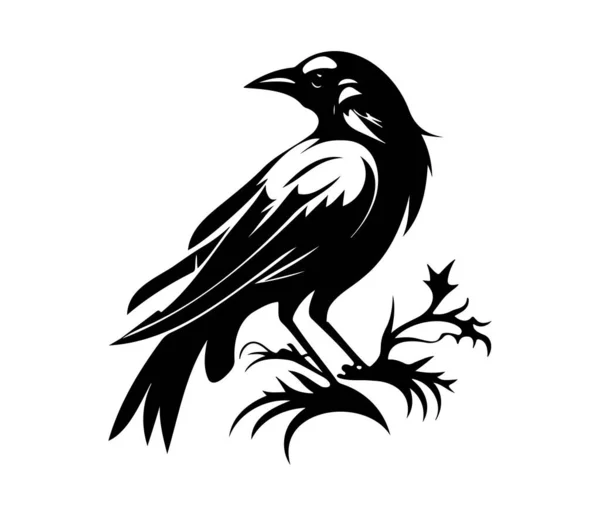 Uccelli Neri Corvo Corvo Torre Taccola Illustrazione Vettoriale Stile Retro — Vettoriale Stock