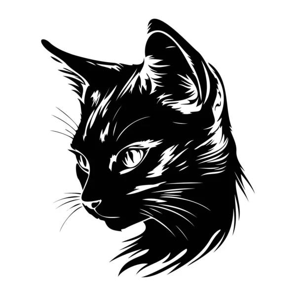 猫の顔 シルエット猫の顔 黒と白の猫のベクトル — ストックベクタ