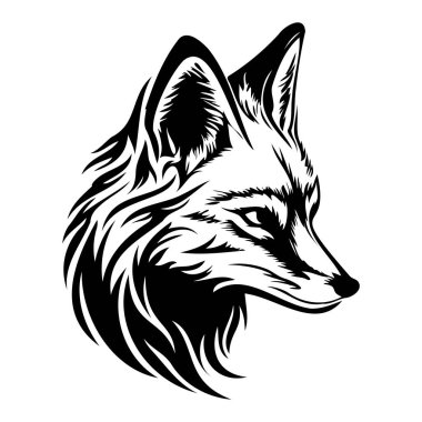 Fox Face, Siluet Fox Face, Siyah beyaz Fox vektörü