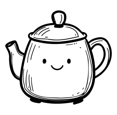 Şirin Gülümseyen Çaydanlığın Tuhaf El Çizimi Tasarımı