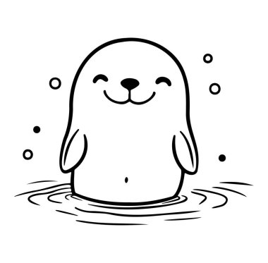 Su Dalgasında Yüzen Mutlu Fok Mührünün Şirin Karikatürü