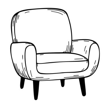 Siyah ve Beyaz Renkli El Çizimi Kol Koltuğu İllüstrasyonu