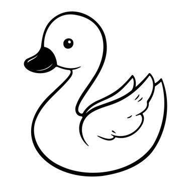 Basit çizgileri ve neşeli bir ifadesi olan şirin bir ördek karikatürü.