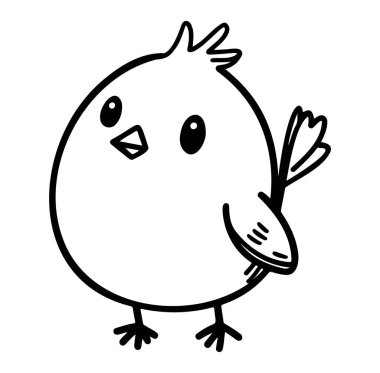 Basit Çizgiler ve Özelliklerle Şirin Minimalist Doodle Kuş İllüstrasyonu