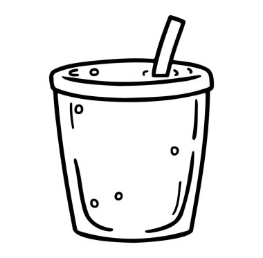 Tasarım Kullanımı İçin İçinde Saman ve İçecek olan Kağıt Kupanın Basit Karalaması